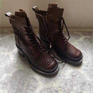 Brown Lace-Up Ankle Combat Boots